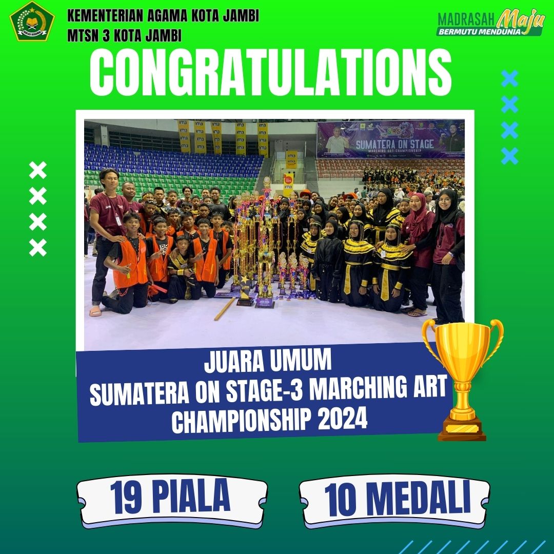 Borong 19 Piala dan 10 Medali, Drumband GBTM MTs N 3 Kota Jambi Raih Juara Umum pada Lomba Drum Band Se-Sumatera