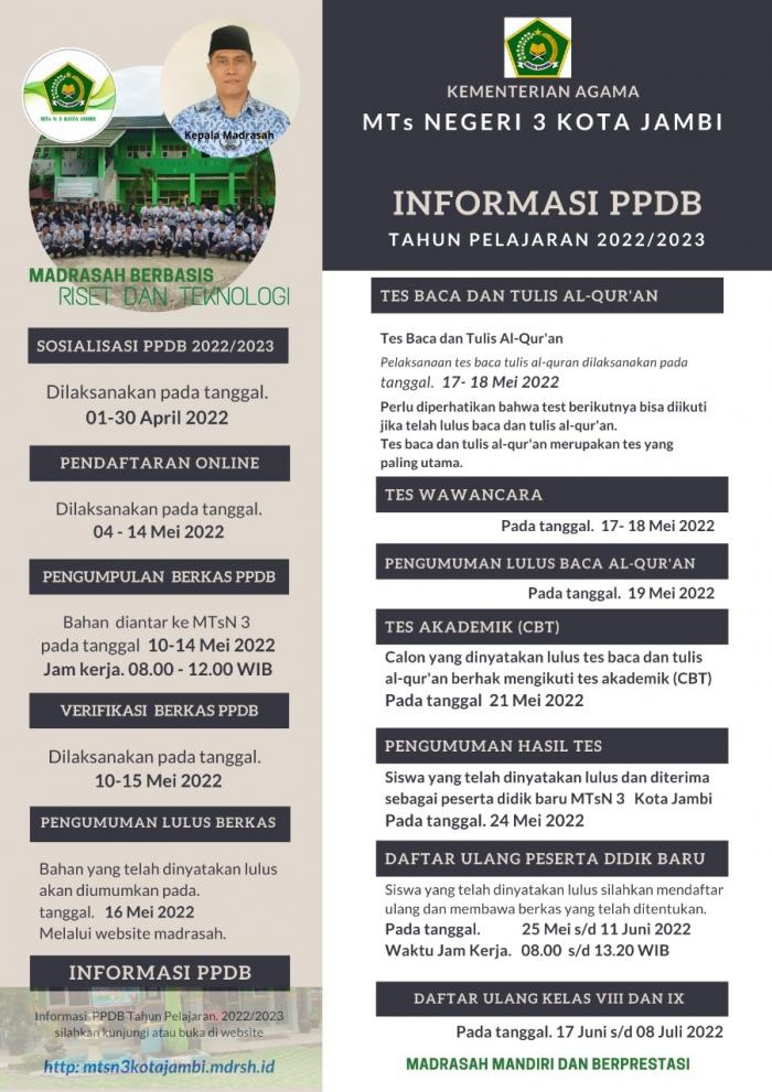 PENERIMAAN PESERTA DIDIK BARU (PPDB) MTS NEGERI 3 KOTA JAMBI